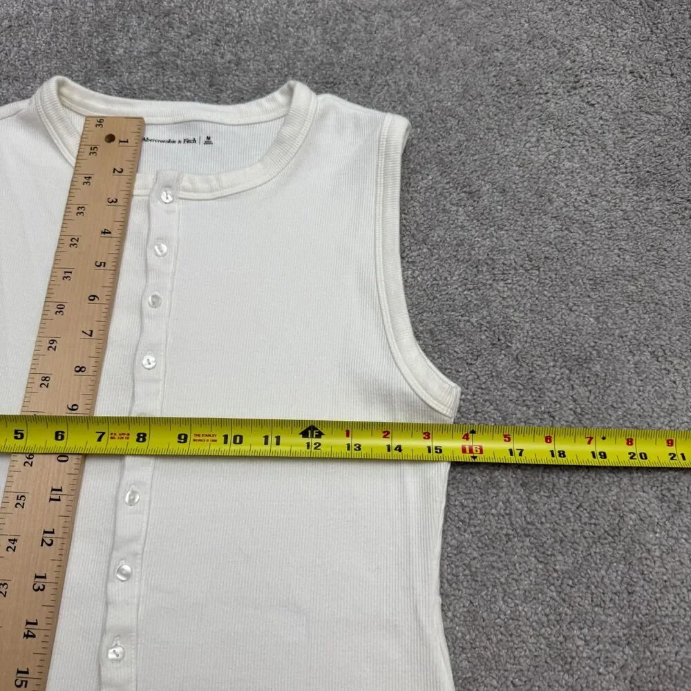Abercrombie & Fitch Button Up Ribbed Knit Tank Top Womens Medium White Stretch
